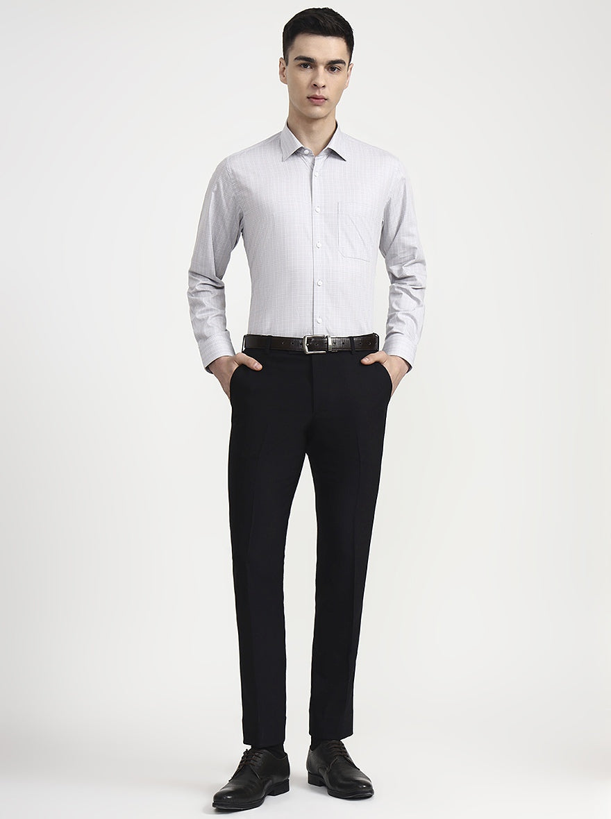 Light Grey Checked Regular Fit Formal Shirt | JadeBlue
