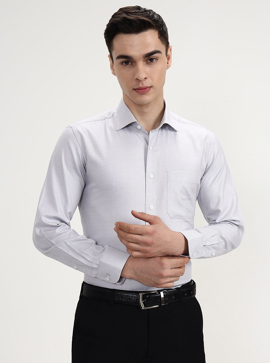White & Grey Solid Regular Fit Formal Shirt | JadeBlue