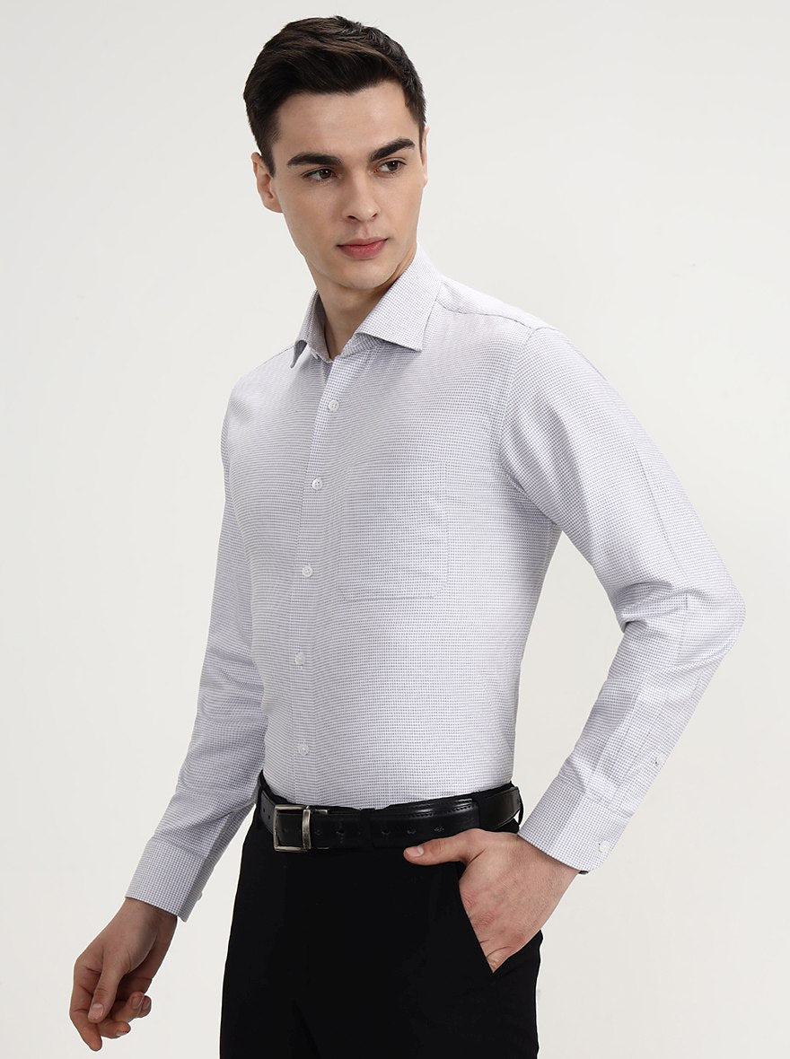 White & Grey Solid Regular Fit Formal Shirt | JadeBlue