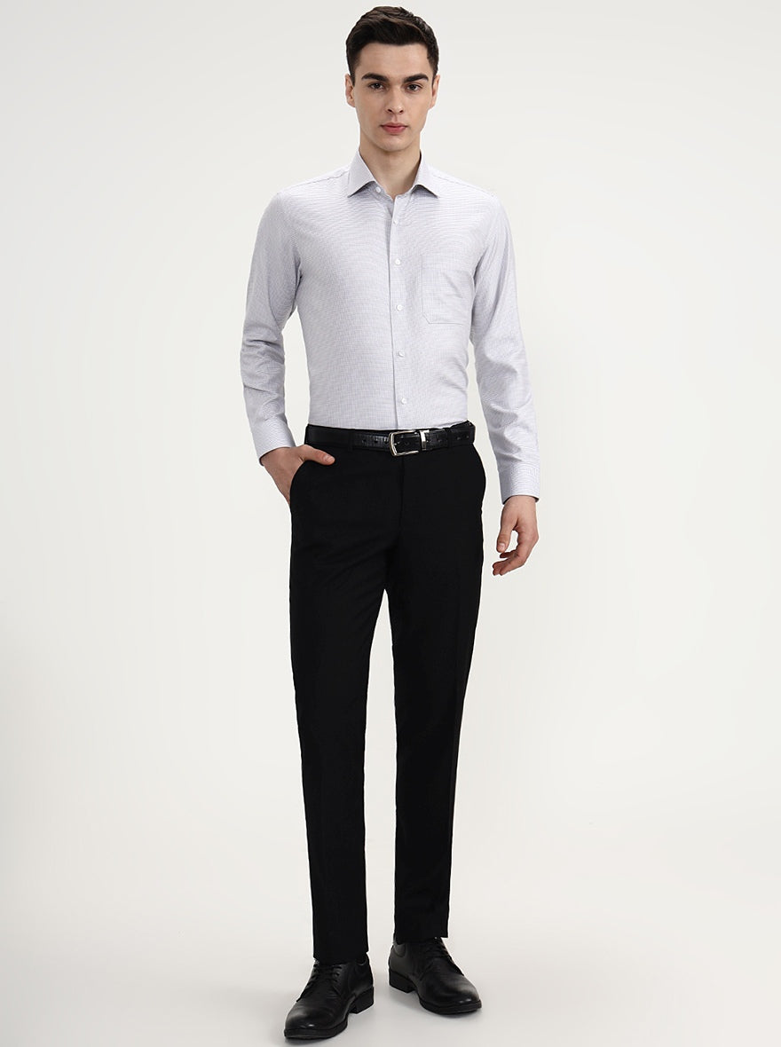 White & Grey Solid Regular Fit Formal Shirt | JadeBlue