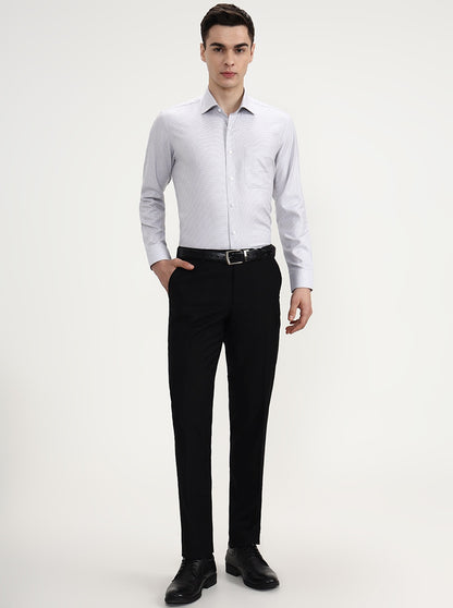 White & Grey Solid Regular Fit Formal Shirt | JadeBlue