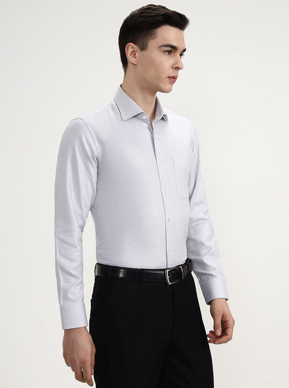 White & Grey Solid Regular Fit Formal Shirt | JadeBlue