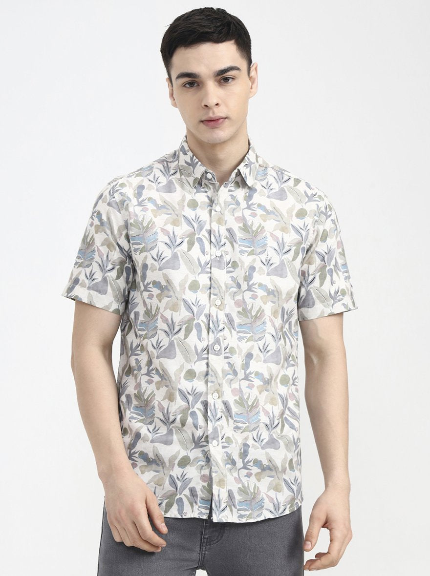 Green Printed Slim Fit Casual Shirt | JadeBlue