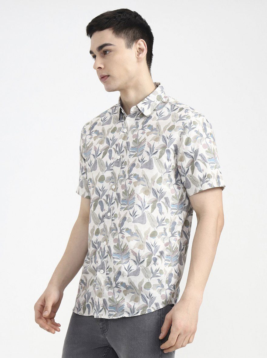 Green Printed Slim Fit Casual Shirt | JadeBlue