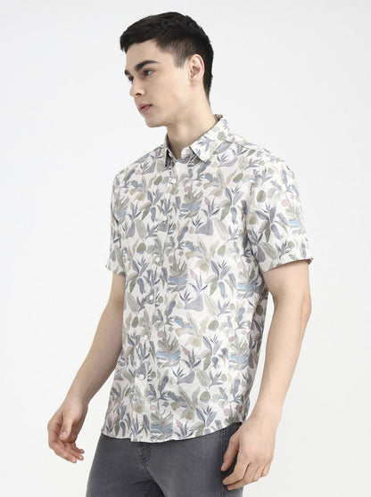 Green Printed Slim Fit Casual Shirt | JadeBlue
