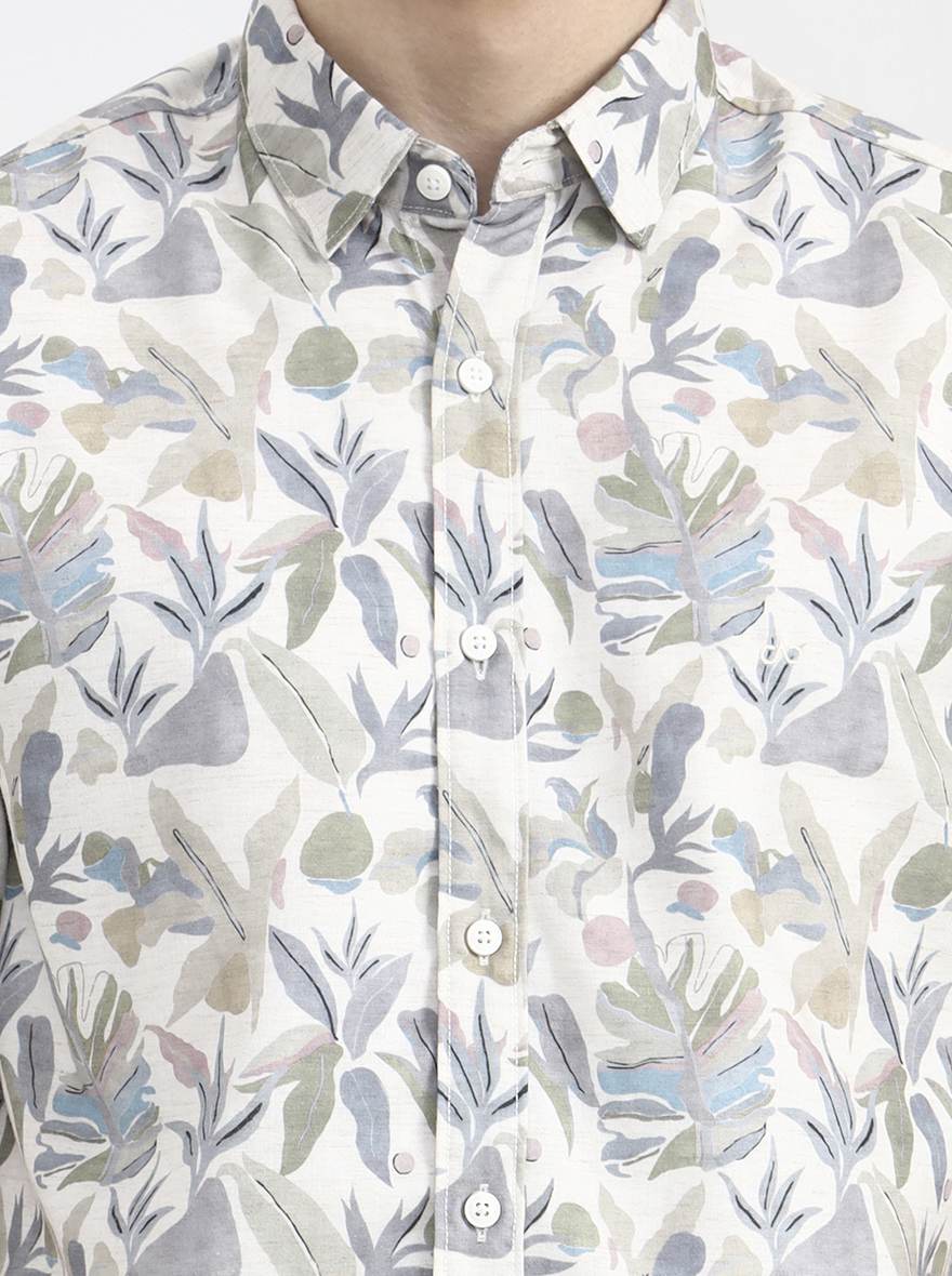 Green Printed Slim Fit Casual Shirt | JadeBlue