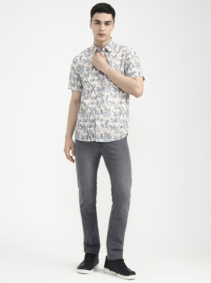 Green Printed Slim Fit Casual Shirt | JadeBlue