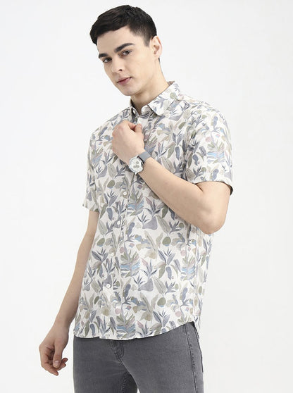 Green Printed Slim Fit Casual Shirt | JadeBlue