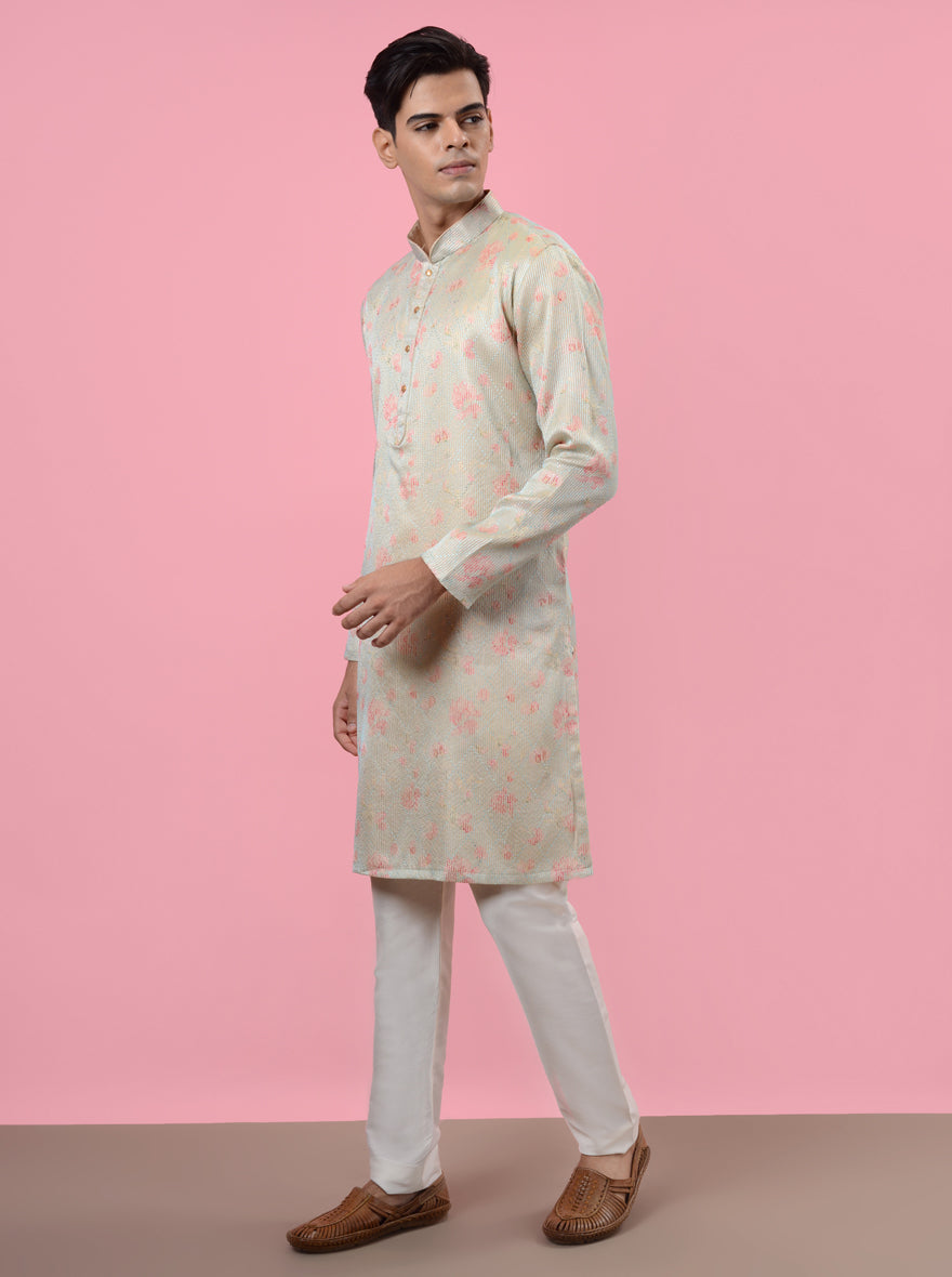 Cream & Blue Kurta Pajama | TULA