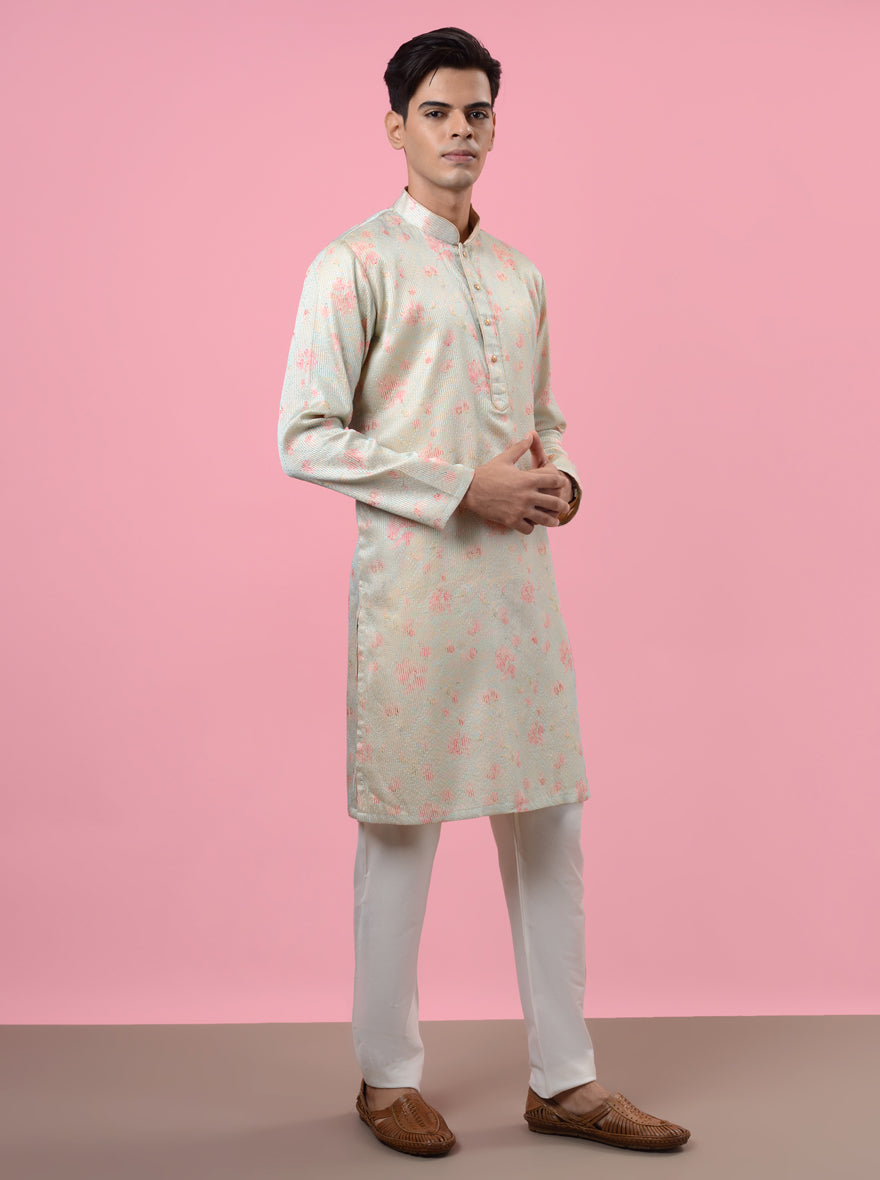 Cream & Blue Kurta Pajama | TULA