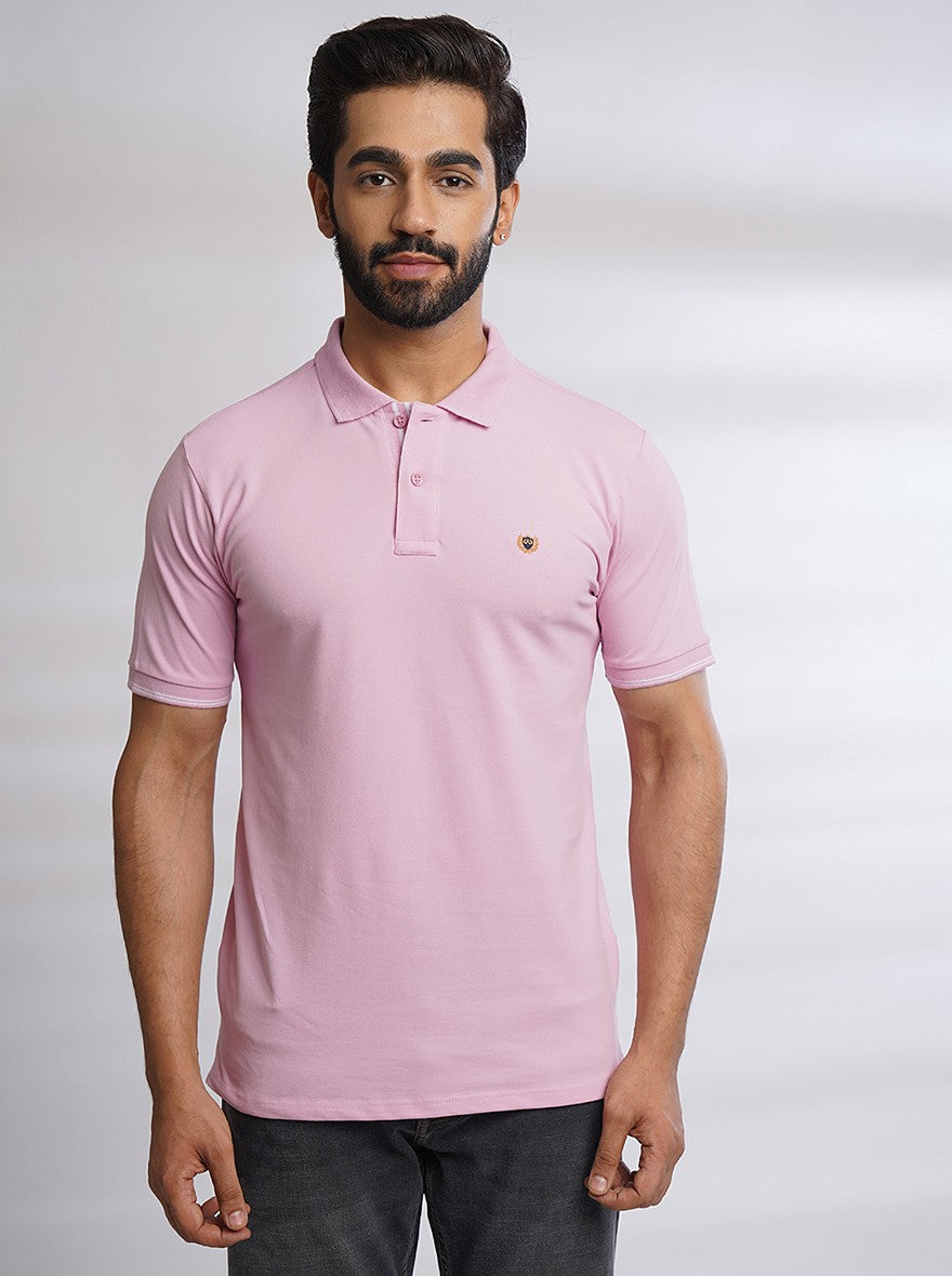 Pink Solid Slim Fit Polo T-Shirt | JadeBlue