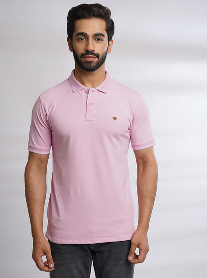Pink Solid Slim Fit Polo T-Shirt | JadeBlue