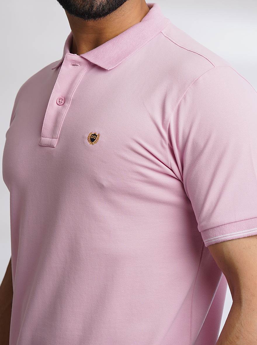 Pink Solid Slim Fit Polo T-Shirt | JadeBlue