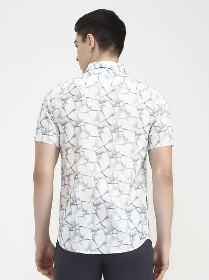 White & Blue Printed Slim Fit Casual Shirt | JadeBlue