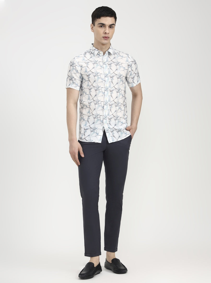 White & Blue Printed Slim Fit Casual Shirt | JadeBlue