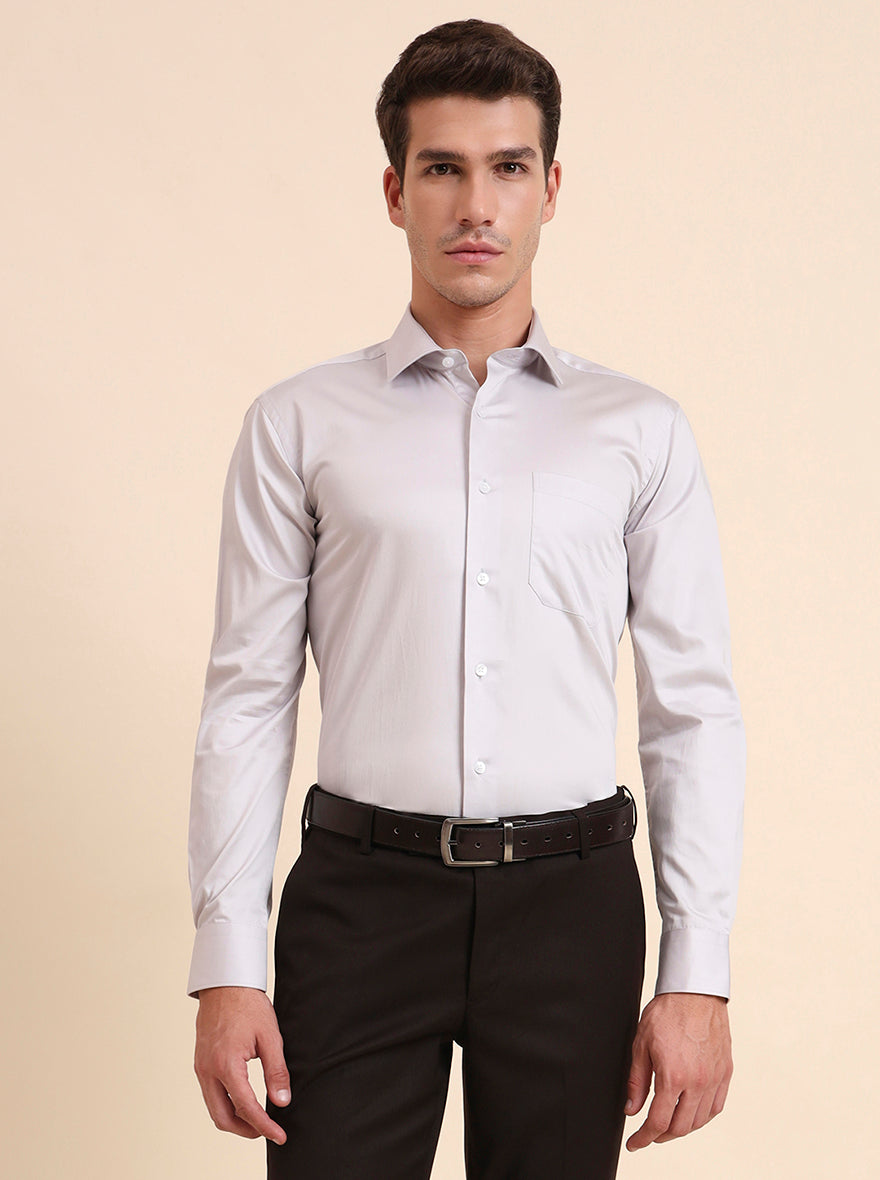 Grey Solid Slim Fit Formal Shirt | Metal