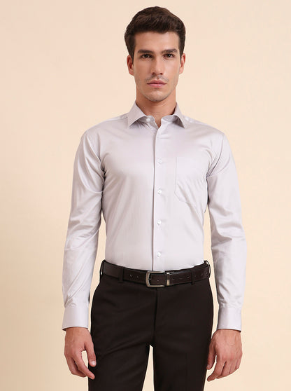 Grey Solid Slim Fit Formal Shirt | Metal
