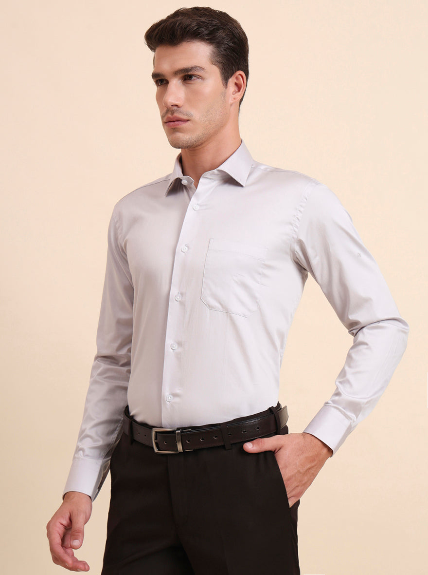 Grey Solid Slim Fit Formal Shirt | Metal