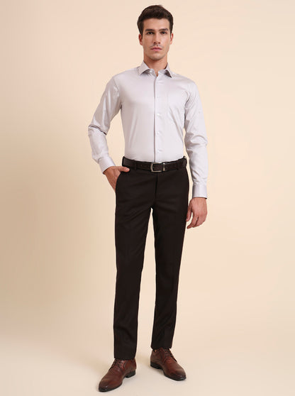 Grey Solid Slim Fit Formal Shirt | Metal