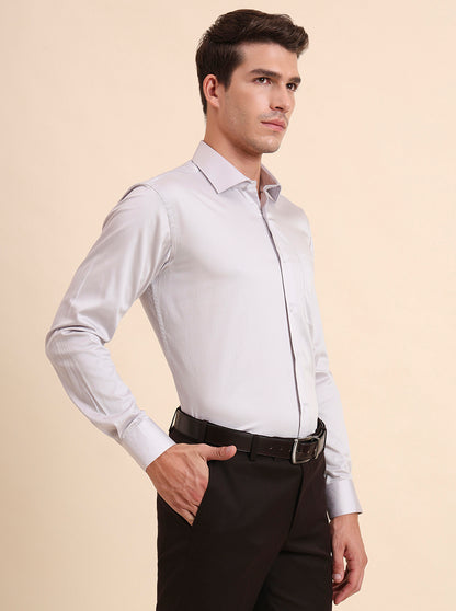 Grey Solid Slim Fit Formal Shirt | Metal