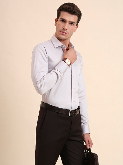 Grey Solid Slim Fit Formal Shirt | Metal