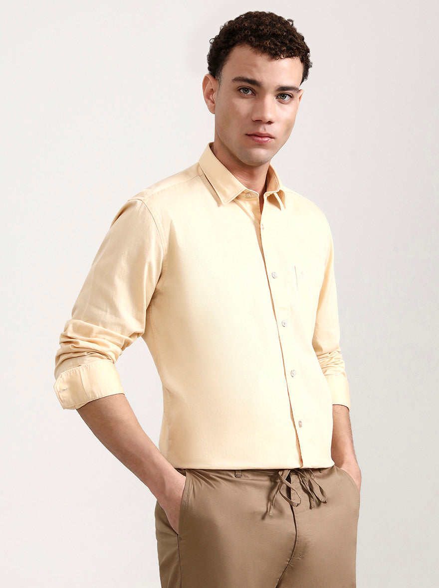 Light Yellow Solid Smart Fit Semi Casual Shirt | Greenfibre