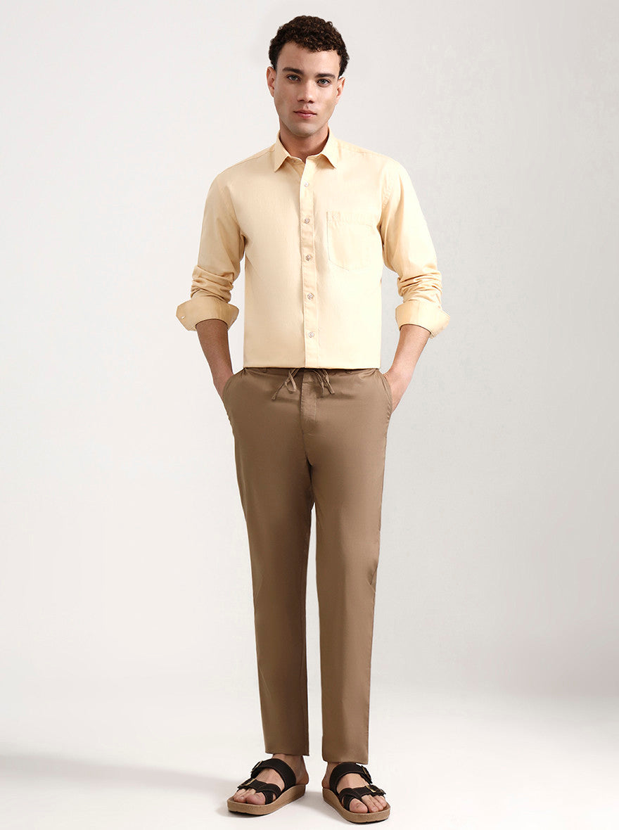 Light Yellow Solid Smart Fit Semi Casual Shirt | Greenfibre