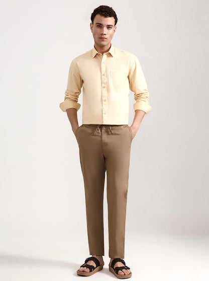 Light Yellow Solid Smart Fit Semi Casual Shirt | Greenfibre