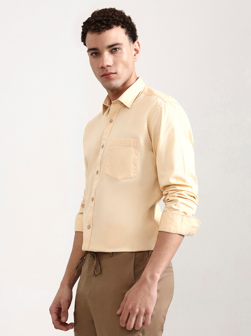 Light Yellow Solid Smart Fit Semi Casual Shirt | Greenfibre