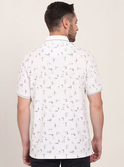 White Printed Slim Fit Polo T-Shirt | JadeBlue