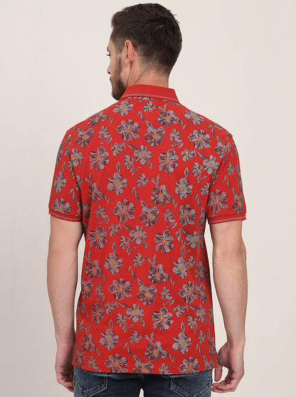 Rust Printed Slim Fit Polo T-Shirt | JadeBlue