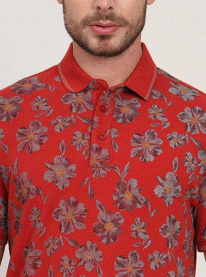 Rust Printed Slim Fit Polo T-Shirt | JadeBlue