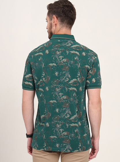 Bottol Green Printed Slim Fit Polo T-Shirt | JadeBlue