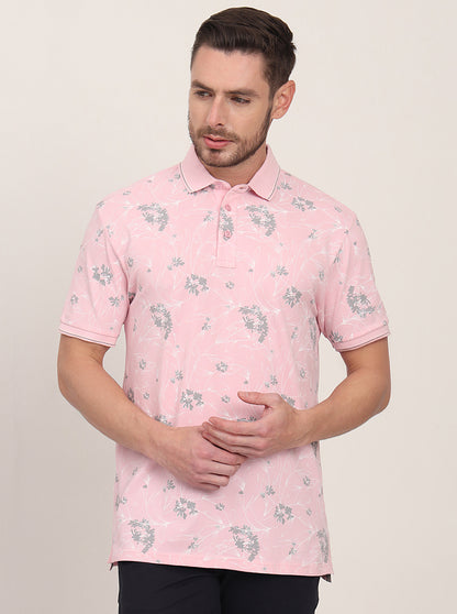 Pink Printed Slim Fit Polo T-Shirt | JadeBlue
