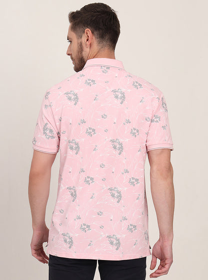 Pink Printed Slim Fit Polo T-Shirt | JadeBlue