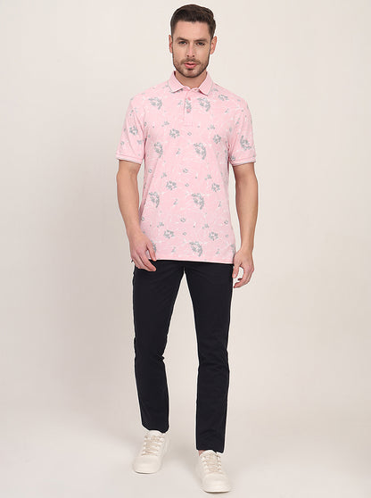 Pink Printed Slim Fit Polo T-Shirt | JadeBlue