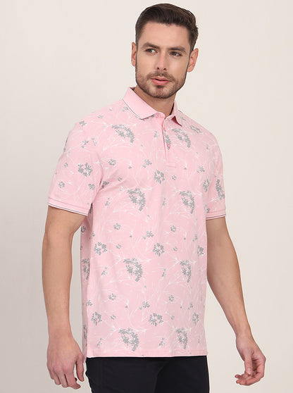 Pink Printed Slim Fit Polo T-Shirt | JadeBlue