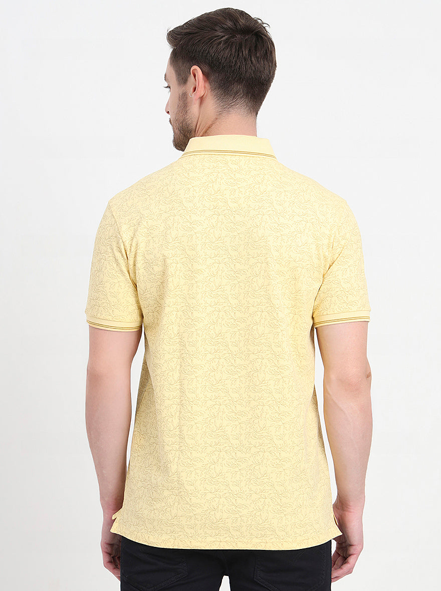 Light Yellow Printed Slim Fit Polo T-Shirt | JadeBlue