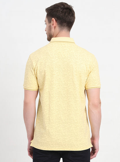 Light Yellow Printed Slim Fit Polo T-Shirt | JadeBlue