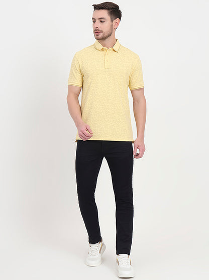 Light Yellow Printed Slim Fit Polo T-Shirt | JadeBlue