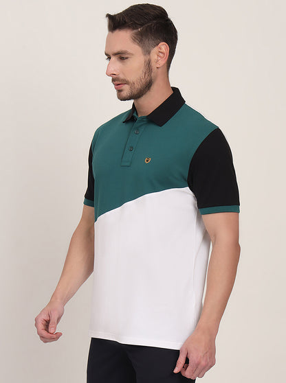 Multicolor Striped Slim Fit Polo T-Shirt | JadeBlue