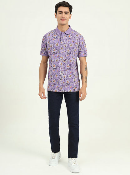 Lavender Printed Slim Fit Polo T-Shirt | Greenfibre