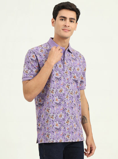 Lavender Printed Slim Fit Polo T-Shirt | Greenfibre