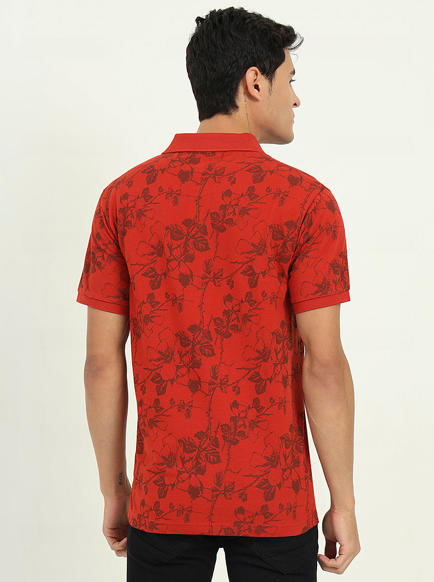 Rust Printed Slim Fit Polo T-Shirt | Greenfibre