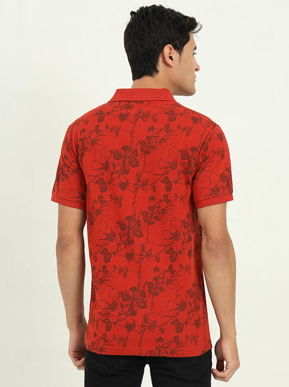 Rust Printed Slim Fit Polo T-Shirt | Greenfibre