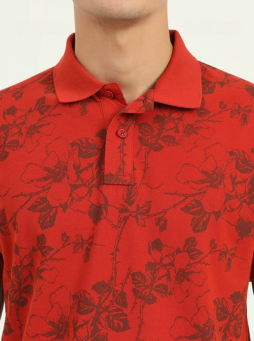 Rust Printed Slim Fit Polo T-Shirt | Greenfibre