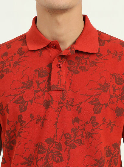 Rust Printed Slim Fit Polo T-Shirt | Greenfibre