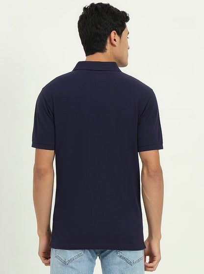 Navy Blue & White Striped Slim Fit Polo T-Shirt | Greenfibre