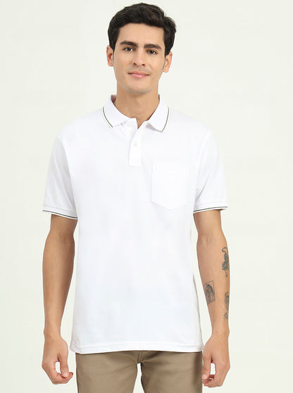 White Solid Slim Fit Polo T-Shirt | Greenfibre