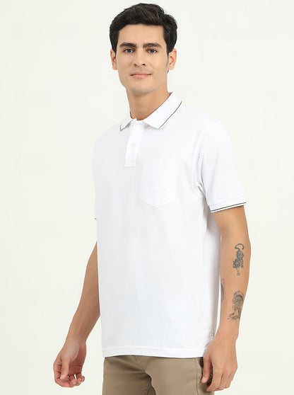 White Solid Slim Fit Polo T-Shirt | Greenfibre